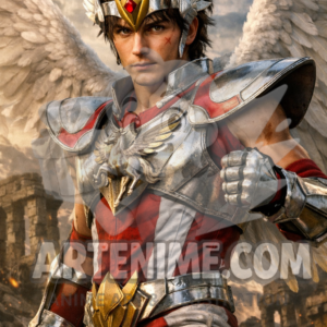 Guerrero Alado de Luz – Ilustración anime realista de estilo épico