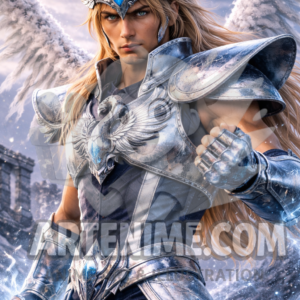 Guerrero Celestial de Alas – Ilustración anime realista de estilo épico