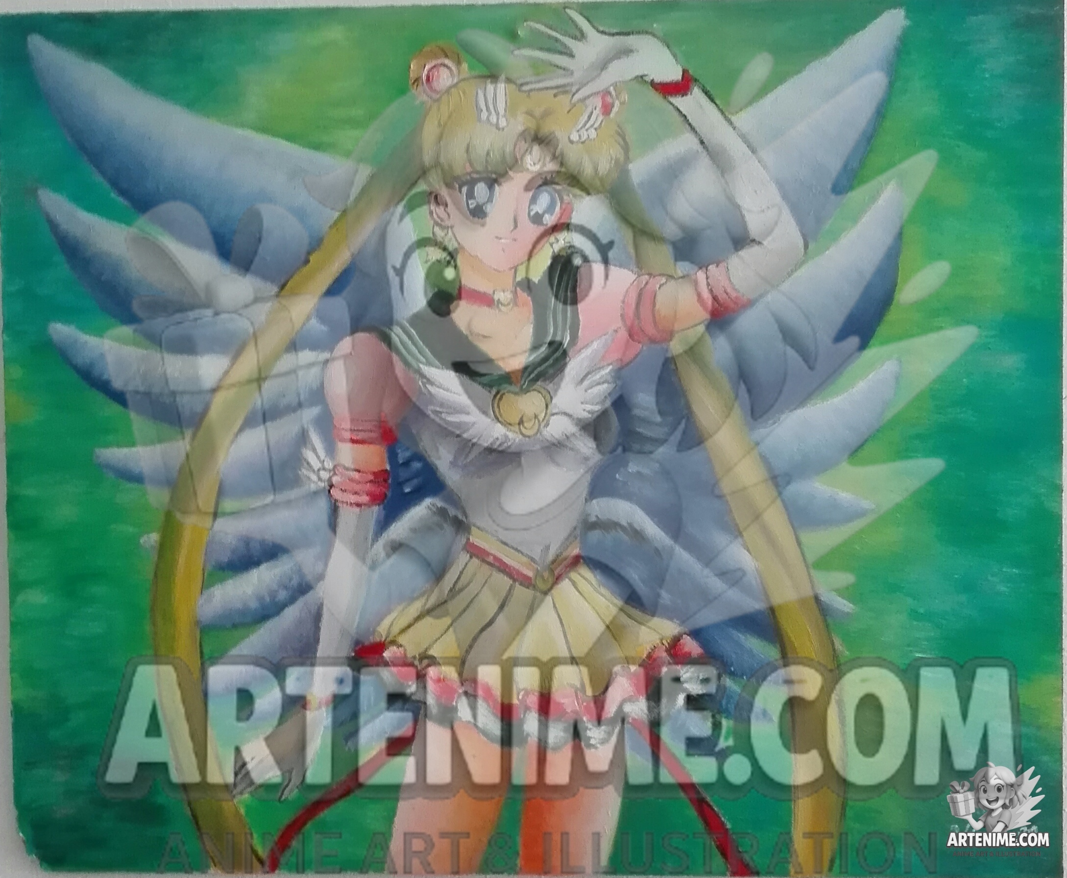 Ilustración Guerrera Lunar con Alas – Arte estilo anime para fans del manga