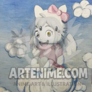 Ilustración Gatita Kawaii en las Nubes – Arte anime adorable para fans de la cultura kawaii