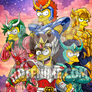 Guerreros del Zodiaco estilo cartoon – Ilustración épica inspirada en el anime clásico