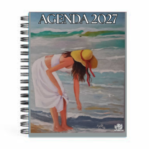 Agenda 2027 – Ilustración artística de mujer en la playa | Agenda de diseño exclusiva