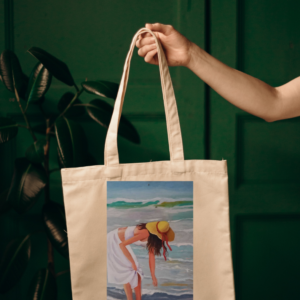 Bolsa de tela con ilustración artística de mujer en la playa | Tote Bag exclusiva Artenime